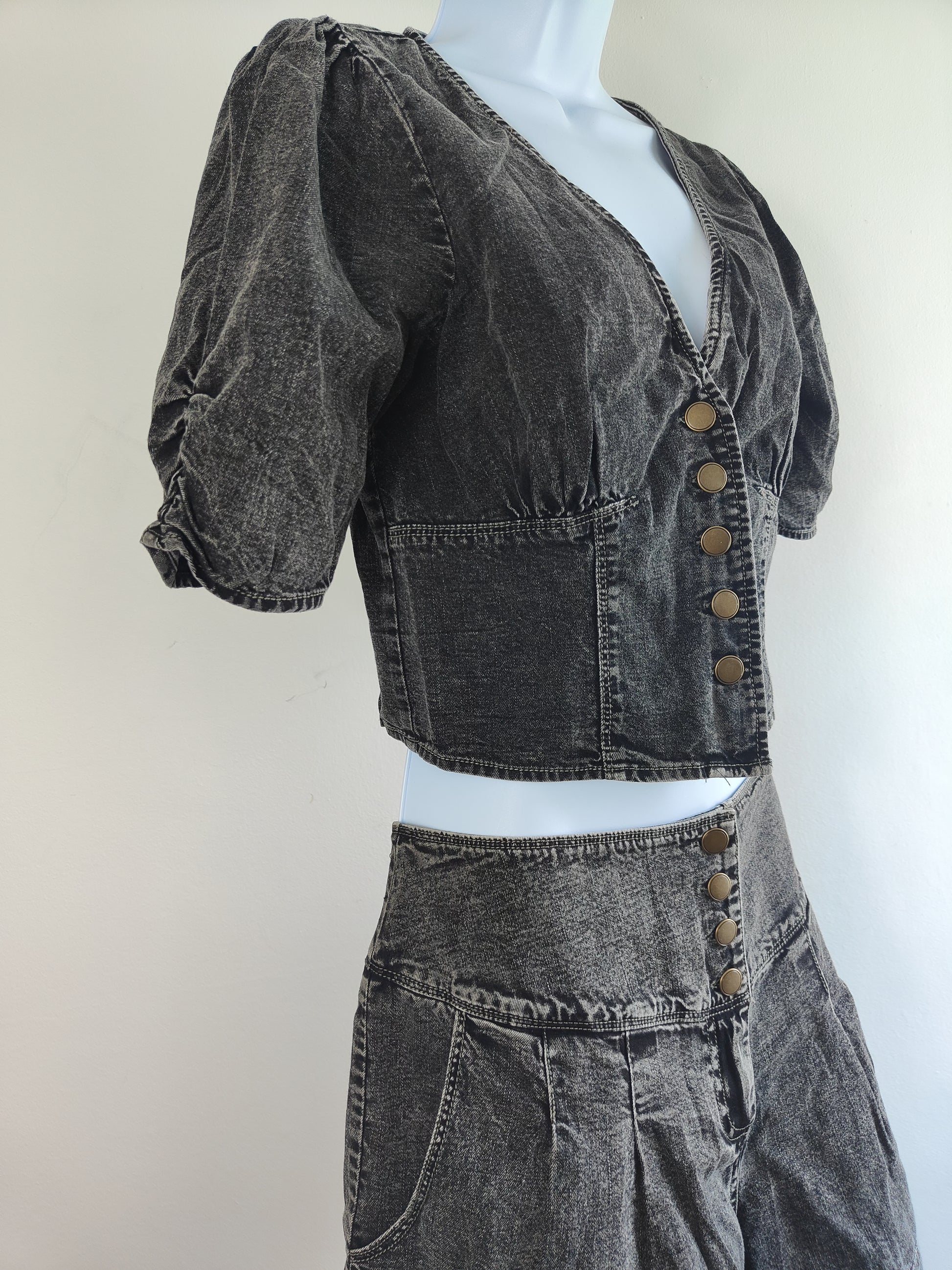 Free People Denim Top and Short Set