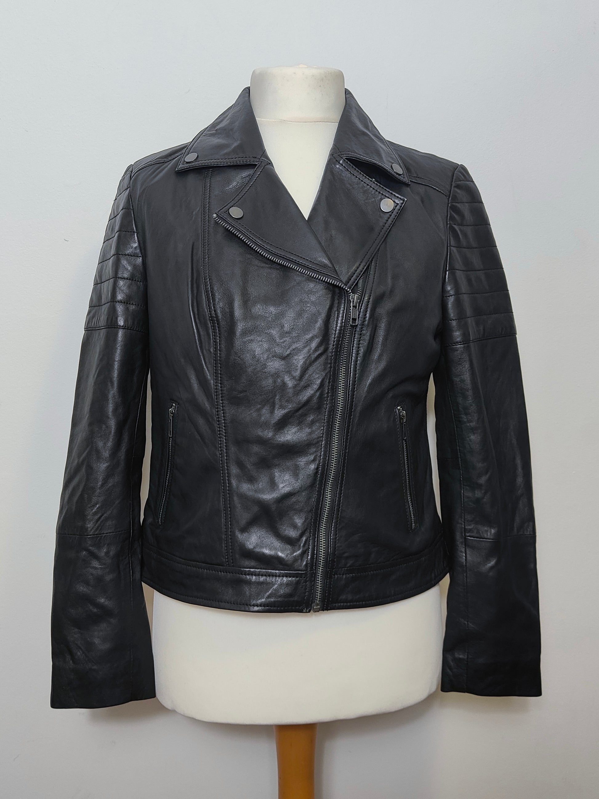 V By Very Women's Sheep Leather Biker Jacket Black 14