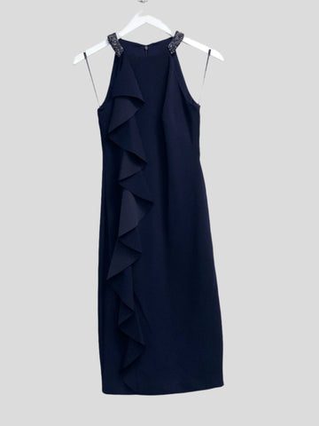 Lauren Ralph Lauren Beaded Ruffled Sleeveless Cocktail Dress