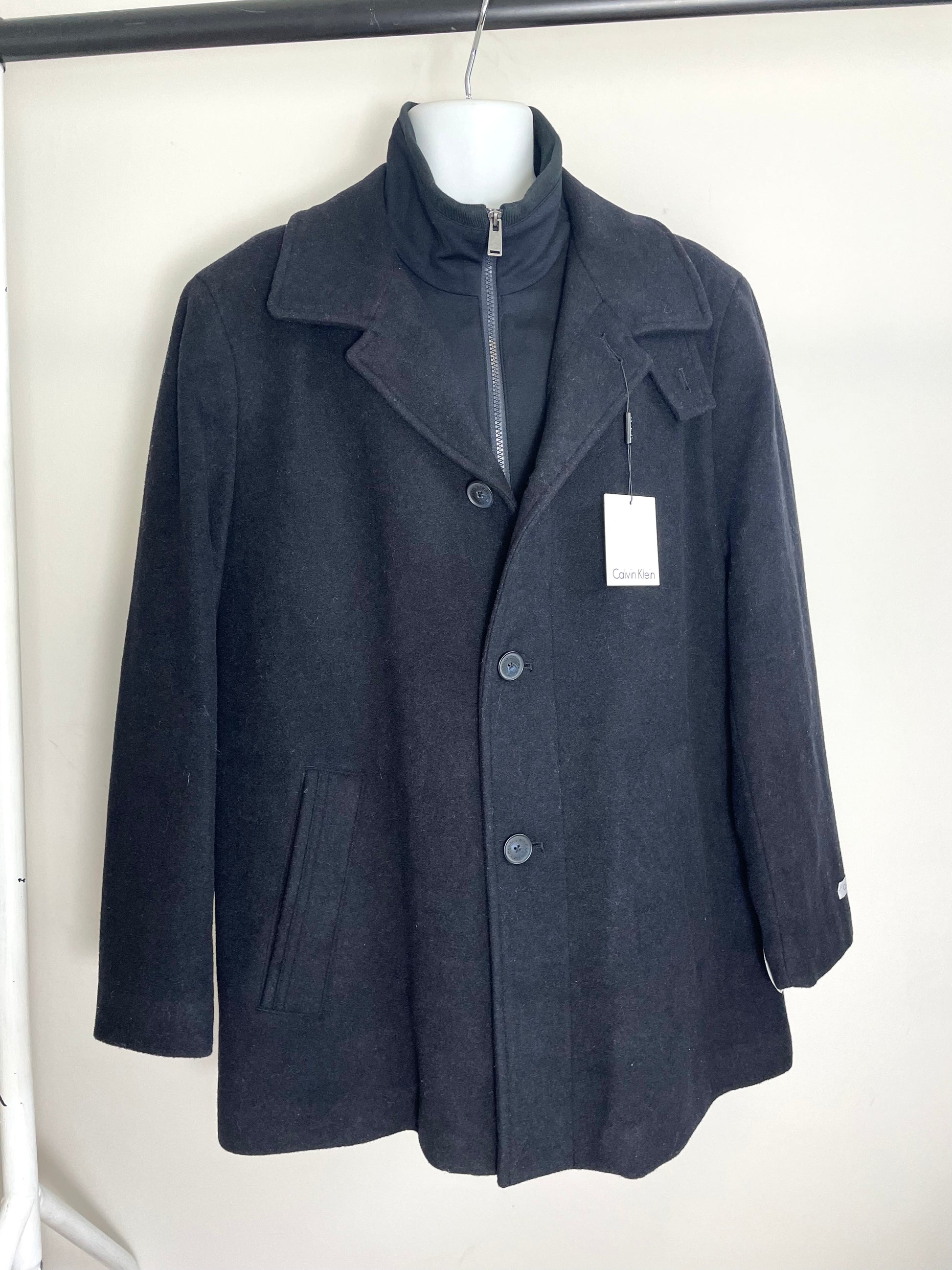 Calvin Klein Men’s Wool Blend Overcoat in Black Colour
